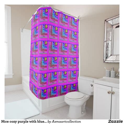 nice cosy purple with blue shades patter design shower curtain cute colorful floral a