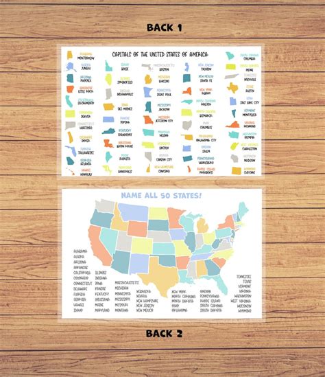 Personalized Kids Placemats Usa States And Capitals Map Etsy