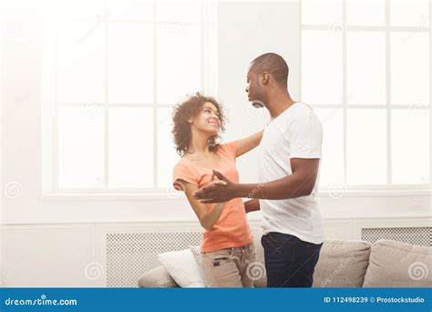 Young Black Couple Dancing At Home Copy Space Stock Image Image Of