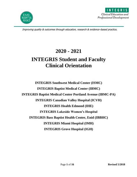 Pdf 2020 2021 Integris Student And Faculty Clinical Orientation