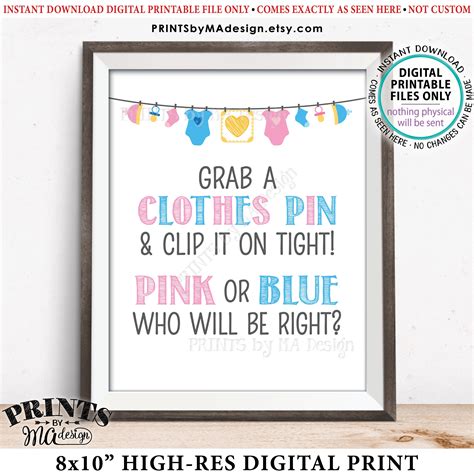 gender reveal party sign clothes pin pink or blue sign grab a clothespin and clip it on tight