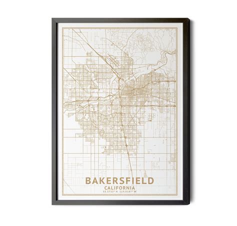 Bakersfield California Map High Resolution Real Gold Leaf - Etsy