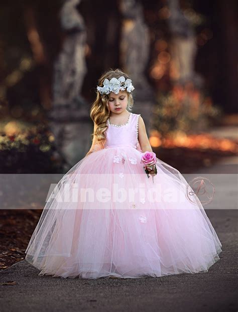 Sweet Ivory Tulle With Appliques Lace Strap Floor Length Flower Girl