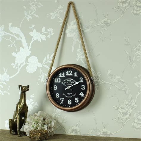 Round Copper Wall Clock On Rope Hanger Melody Maison