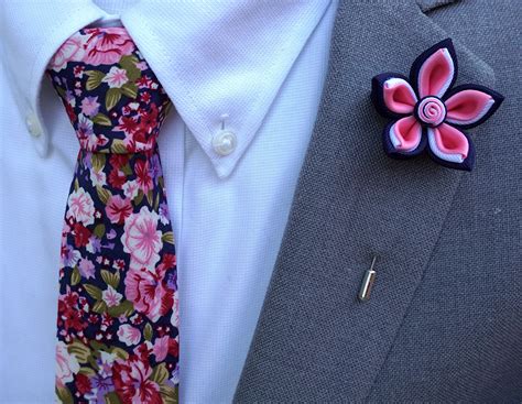 Handmade Lapel Flower Pin With A Floral Tie Set By Tripp2trippdesigns