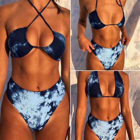 Blue Velvet High Waist Swimsuit Bikini 2019 Sexy Swimwear Women Bathes