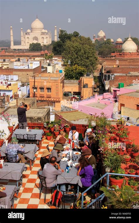 View Of Taj Mahal From The Rooftop Restaurant In Taj Ganj Neighborhood