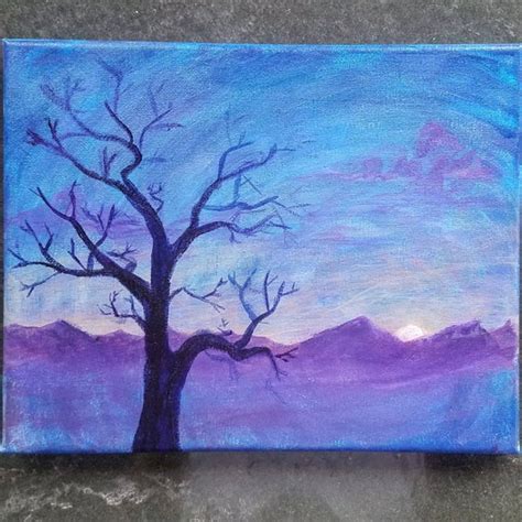 Blue Sunset Painting With Clouds Sunset Oil Painting Colorful Clouds