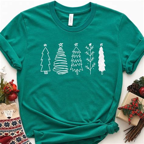 Christmas Trees Cute Holiday Shirt Holiday T Shirt Women Etsy