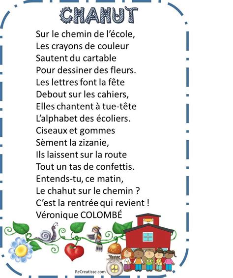 Des Poesies Pour La Rentree • Recreatisse French Quotes Writting