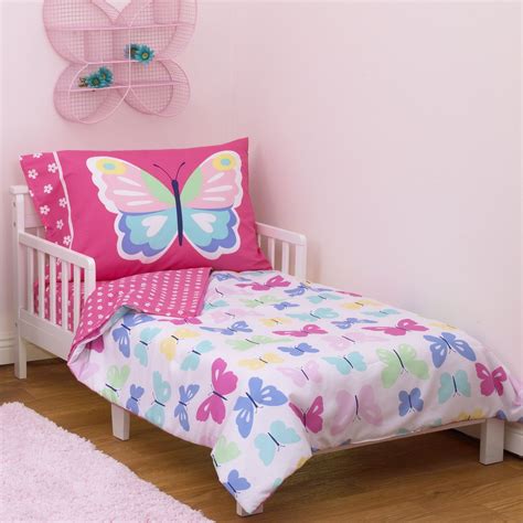 Butterflies 4 Piece Toddler Bedding Set | Toddler bed set, Toddler comforter, Toddler bed