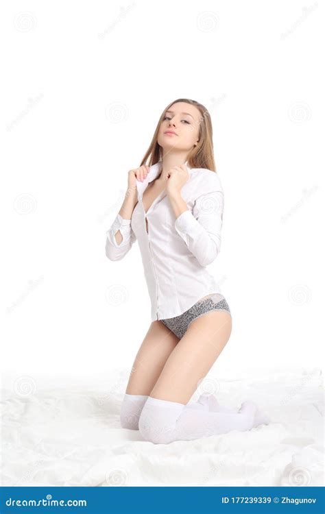 Beautiful Woman In A White Shirt And Underwear Stock Image Image Of Beauty Good
