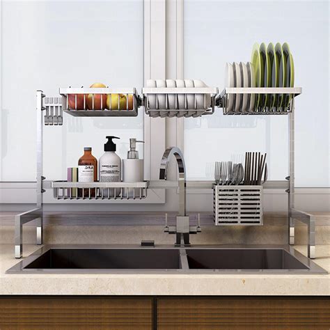 Limited time sale easy return. Stainless steel kitchen shelf rack drying drain storage ...
