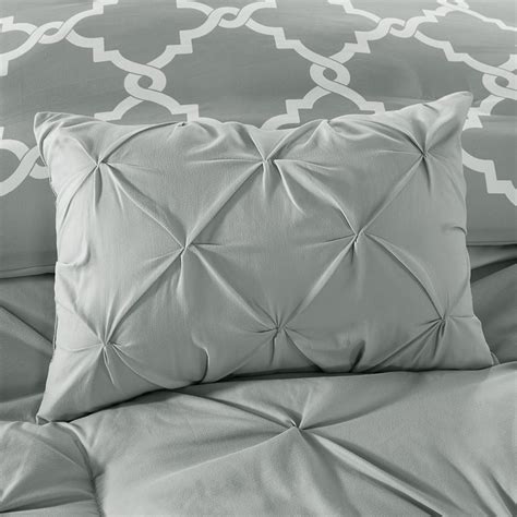 5pc Grey And White Reversible Fretwork Comforter Set And Decorative
