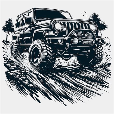 Premium Vector American Classic Offroad Offroad Car Forest Silhouette