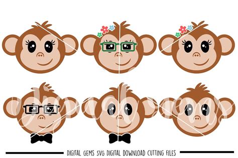 Monkey Face Svg Dxf Eps Png Files By Digital Gems Thehungryjpeg