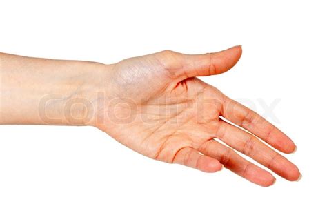 Womans Hand Palm Outstretched On A White Background