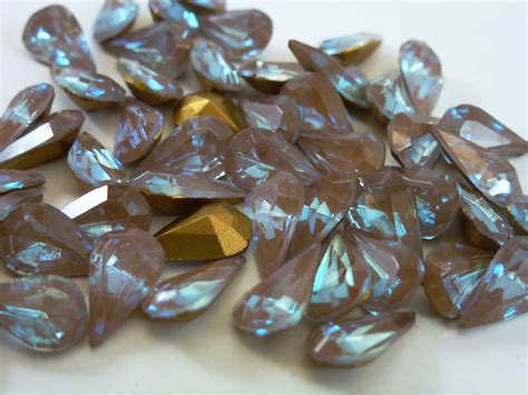 4 Rare Vintage Glass Rhinestones Pear Saphiret Gold Ttc Foiled Pb