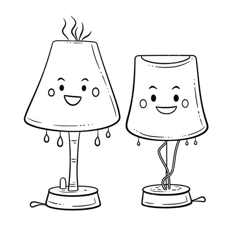 Two Cute Doodle Lamps With Two Bulbs Outline Sketch Drawing Vector