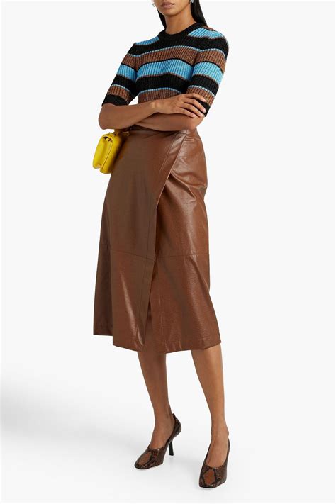 Msgm Wrap Effect Faux Stretch Leather Midi Skirt The Outnet