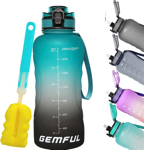 Gemful 64oz Water Bottle With Straw And Time Marker