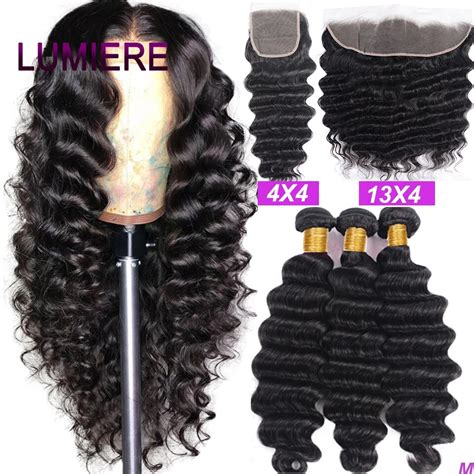 Lumiere Hair Loose Deep Wave Bundles With Closure Peruvian Hair Bundles With Closure Remy