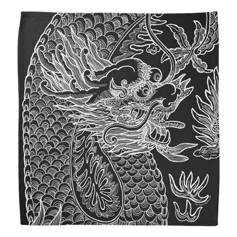Traditional Chinese Dragon Drawing Black White Bandana