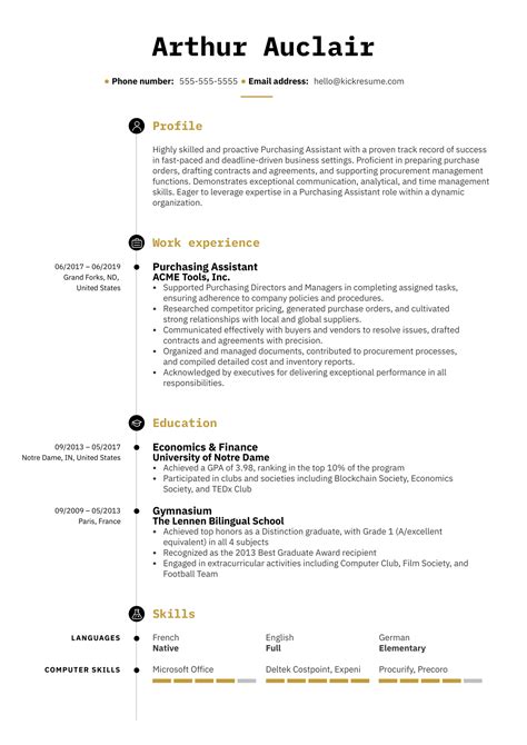 Purchasing Assistant Resume Template Kickresume