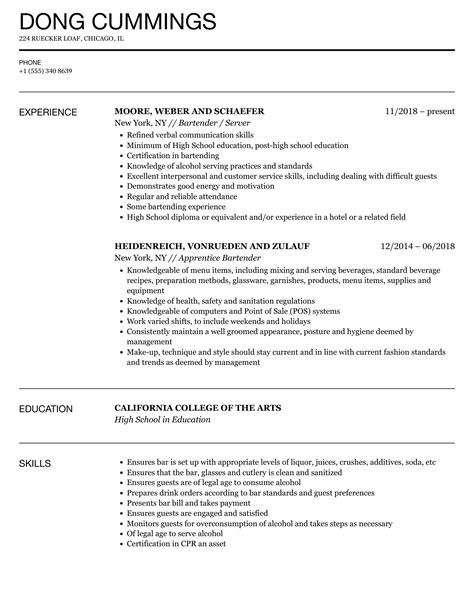 Resumes For Bartenders And Servers Worldmustbecrazy Blog