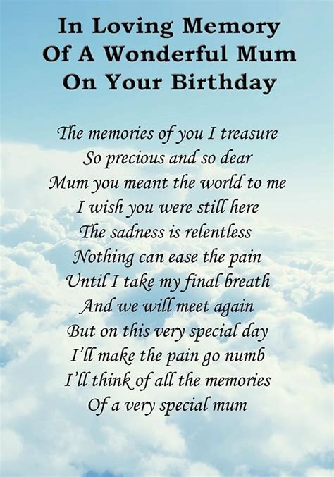 Wonderful Mum On Your Birthday Memorial Graveside Poem Keepsake Card