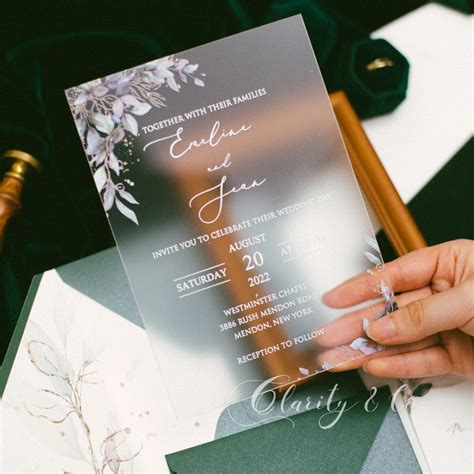 Unique Greenery Frosted Acrylic Wedding Invitations Cam065