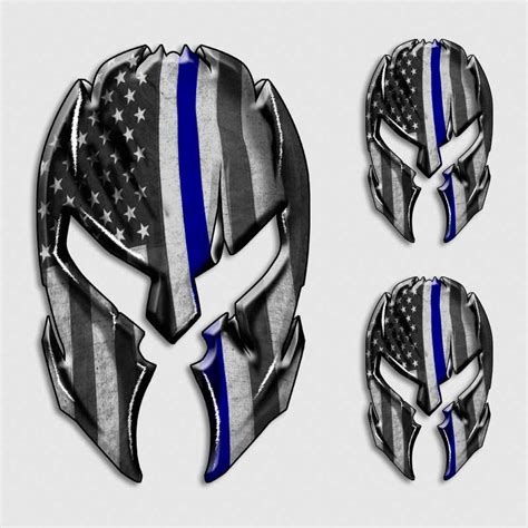 Thin Blue Line Spartan Helmet Flag Decal Set