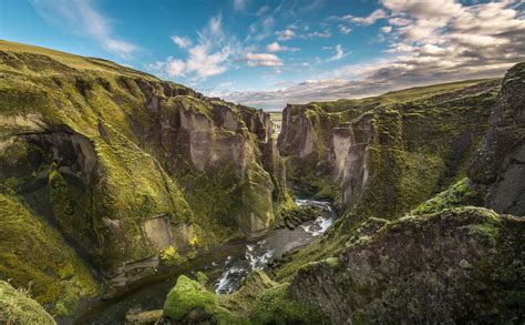 Nature Landscape Canyon Iceland River Moss Clouds Wallpapers Hd