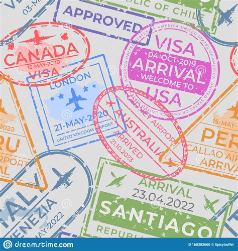 Passport Stamps Pattern Seamless Page With Airport Arrival And Departure Stamps Travel And