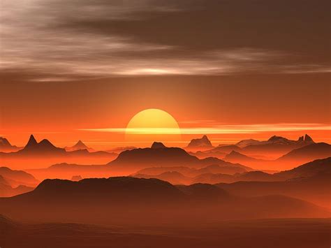 Desktop wallpaper sunset, mist, desert, horizon, hd image ...