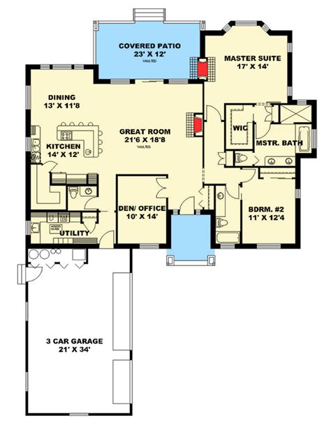 2 Bedroom Ranch Floor Plans Square Kitchen Layout