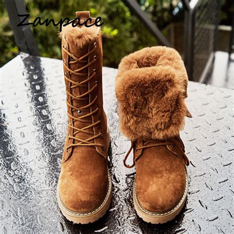 Zanpace Botas De Nieve Con Plataforma Para Mujer Zapatos Cálidos De Piel Y Felpa Con Cordones Y