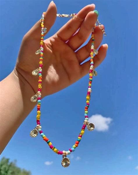 Rainbow Beads Necklace Aesthetic Beaded Necklace With Charms Etsy