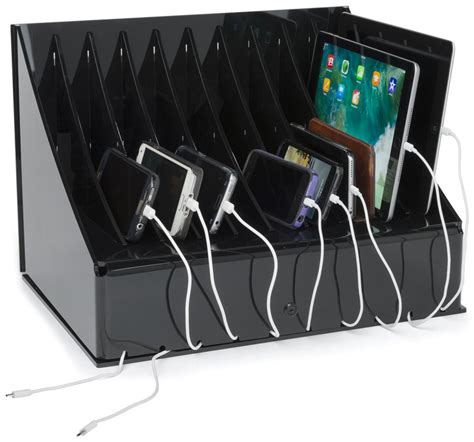 Charging Station W Adjustable Dividers 10 Slots Lightning And Micro