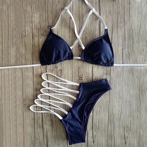 Sexy Women Bandage Bikini High Waist Bathing Suits Female Swimsuit Cross Top Brazilian Bikinis
