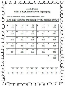 math puzzles solve 2 digit addition problems to solve riddles