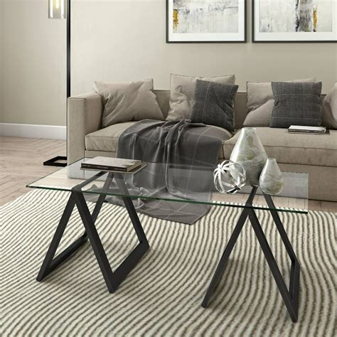 Evelynandzoe Contemporary Coffee Table With Glass Top
