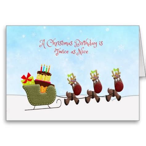 Reindeer And Sled Christmas Birthday Reindeer Christmas Cards