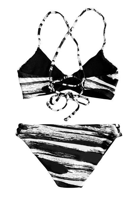 Black And White Reversible 2 Piece Girls Bikini Swimsuit For Tweens Teens