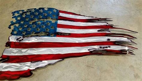 Metal American Flag Tattered War Torn And Distressed Etsy