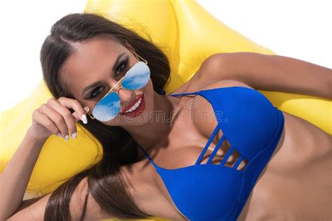 Tanned Brunette In Bicini And Sunglasses Stock Image Image Of Rest
