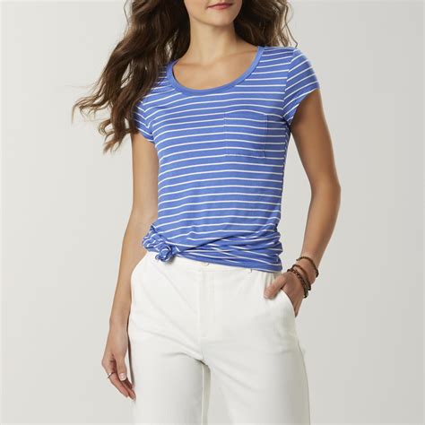 Attention Womens Cap Sleeve T Shirt Striped