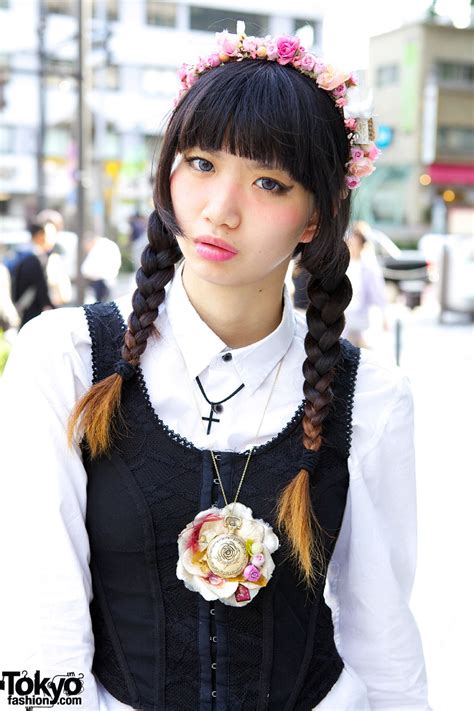 Corset Vest Japanese Braids Hairstyle Tokyo Fashion