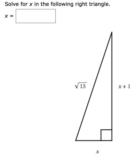 A 5 12 13 triangle is considered a scalene triangle because all three of its sides have different lengths. Solved: Solve For X In The Following Right Triangle. 13 X ...