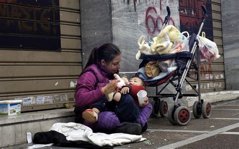 San Francisco Bay View Homeless Mother And Baby On Street
